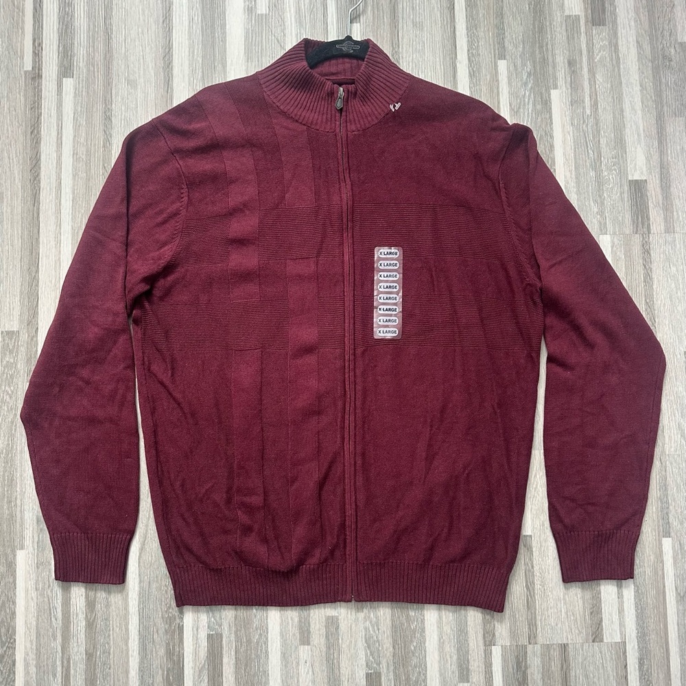Perry Ellis Men's Zip Up Burgundy Sweater,size XL